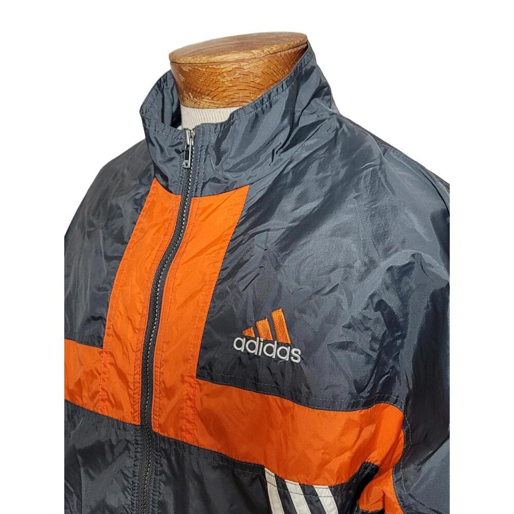 Vintage Adidas Windbreaker Track Jacket Size Medium Gray Orange White B28